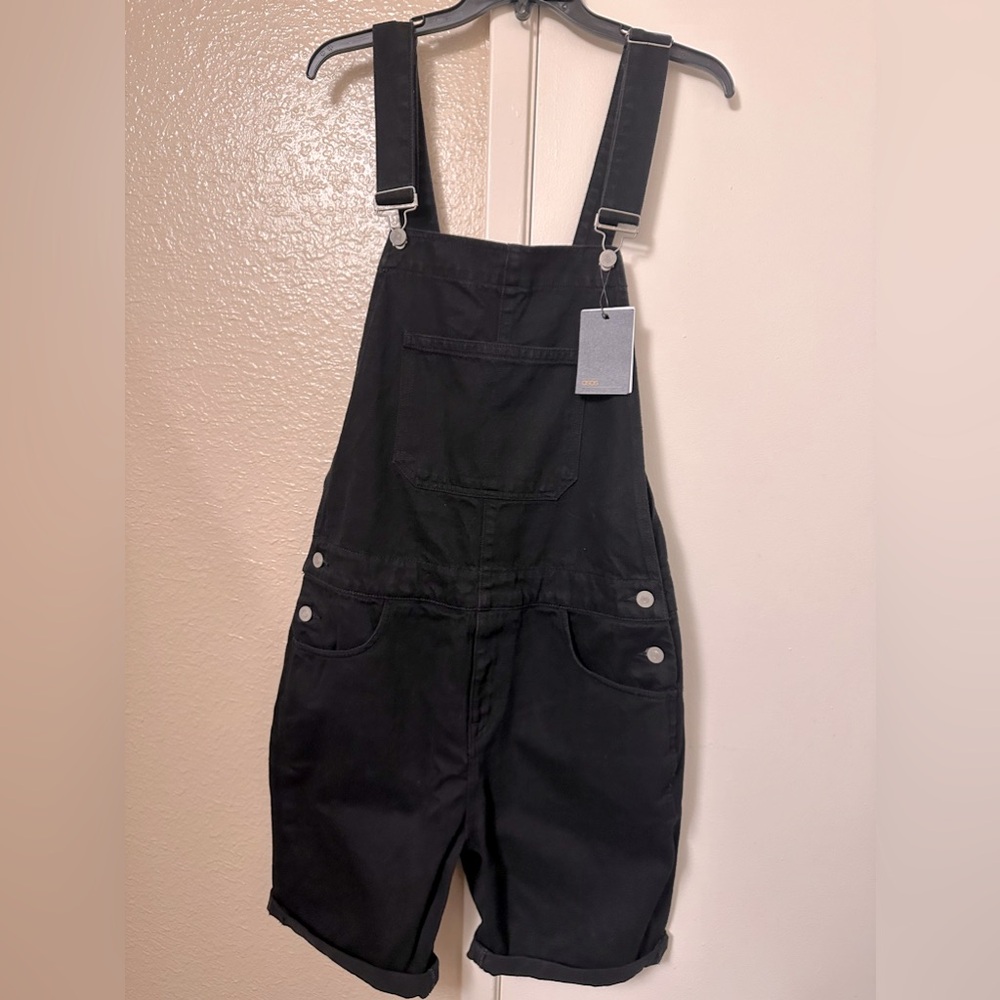ASOS DESIGN short denim overalls in black